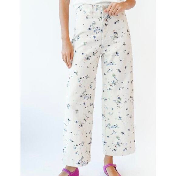 Caron Callahan NWT Stewart Khaki Painter Print Sz 0 Straight Wide Leg Jeans Pant - Picture 7 of 13